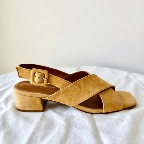 BY FAR Nude Suede Anelia Sandals with Crossover Straps - Picture 8 of 15